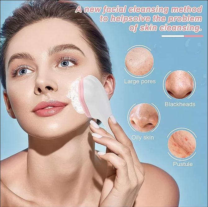Silicone Face Scrubber Exfoliating Brush, Manual Handheld Facial Cleansing Brush (2 Pcs)